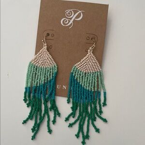 Plunder Green and Cream Beaded Earrings